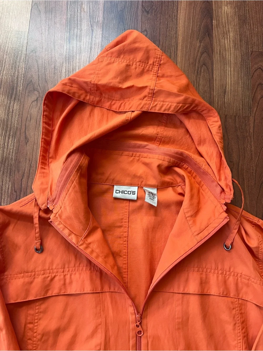 Chico's Women’s Bright Orange Hooded Zip Windbreaker
